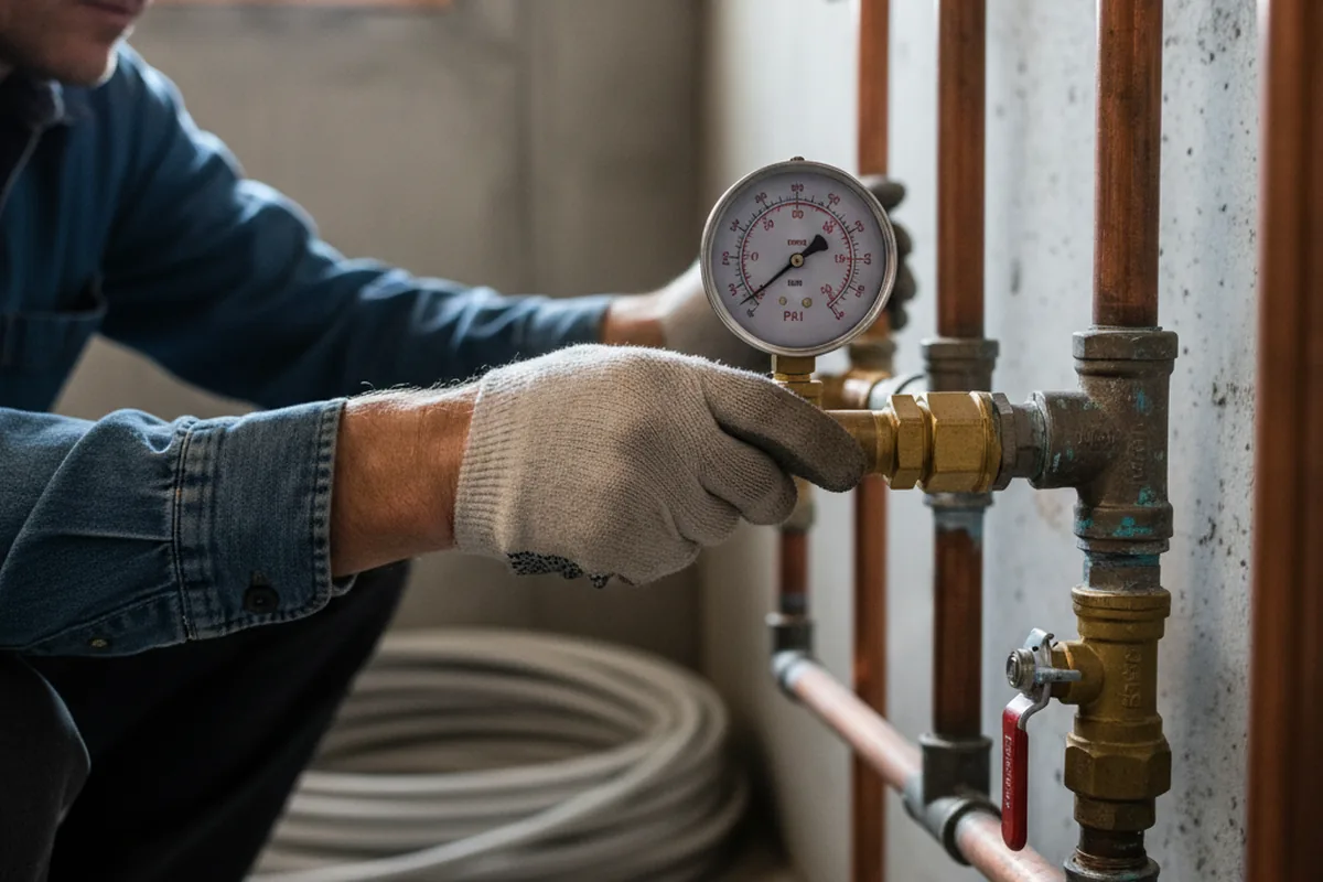 Pressure testing a repaired line during Water Line Repair in Amboy